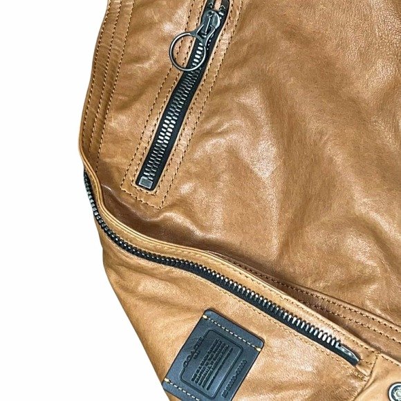 Coach Sheep Leather Brown Men's Biker Motorcycle Jacket Size 50 Zipped Pockets - Picture 12 of 16